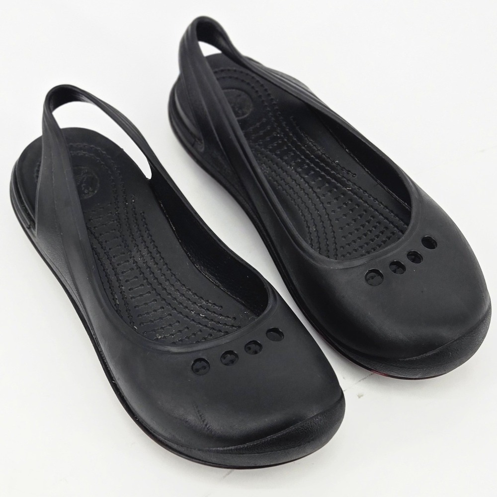Crocs Womens Kadee Slingback Black Flat Comfort Wear Sandals Shoes Size W9 VGUC